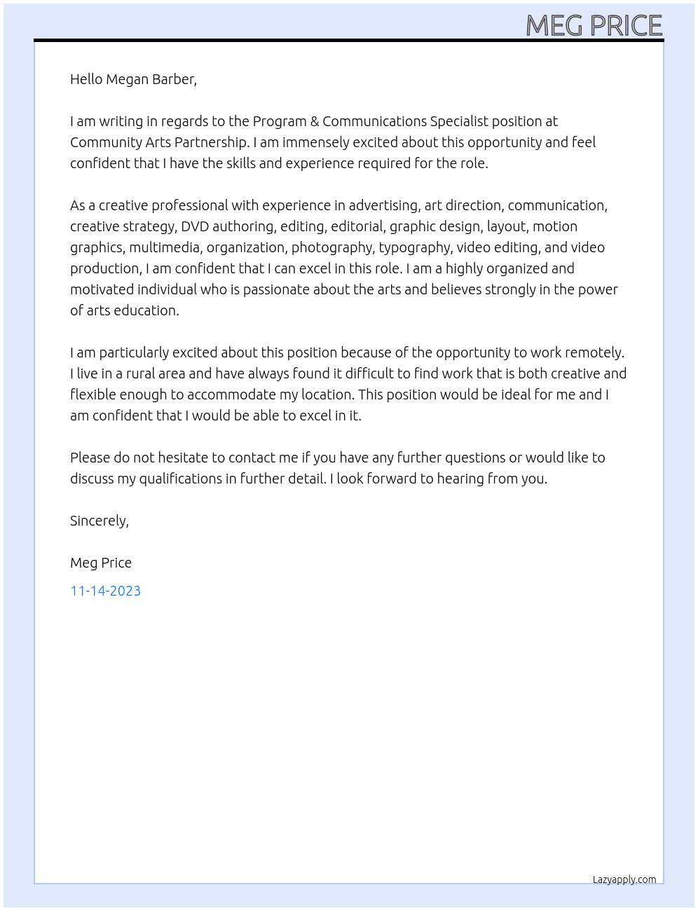 Program & Communications Specialist At Community Arts Partnership Cover Letter