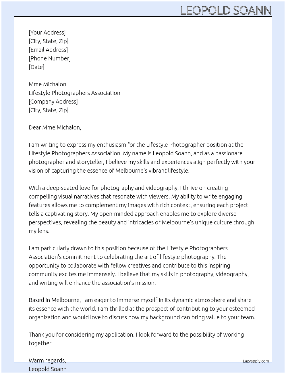lifestyle photographer At Lifestyle Photographers Association Cover Letter