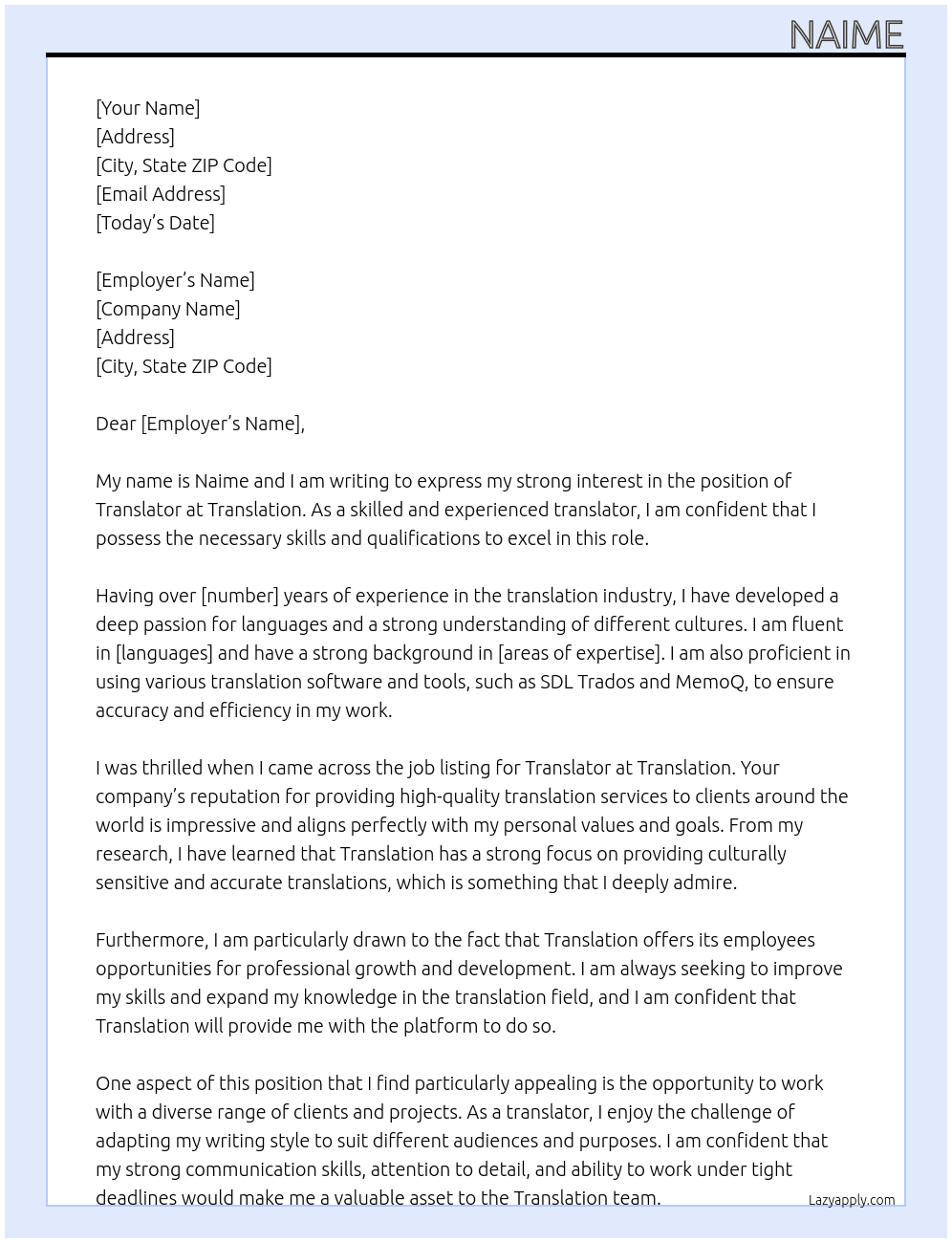 Transletor At Translation Cover Letter