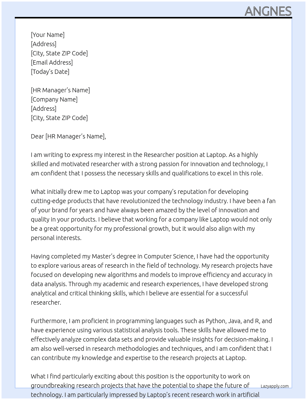 Researcher  At Laptop  Cover Letter