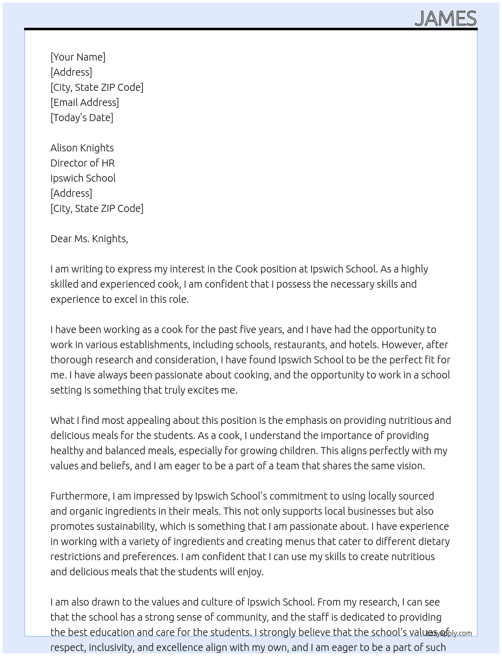 cook At Ipswich school Cover Letter