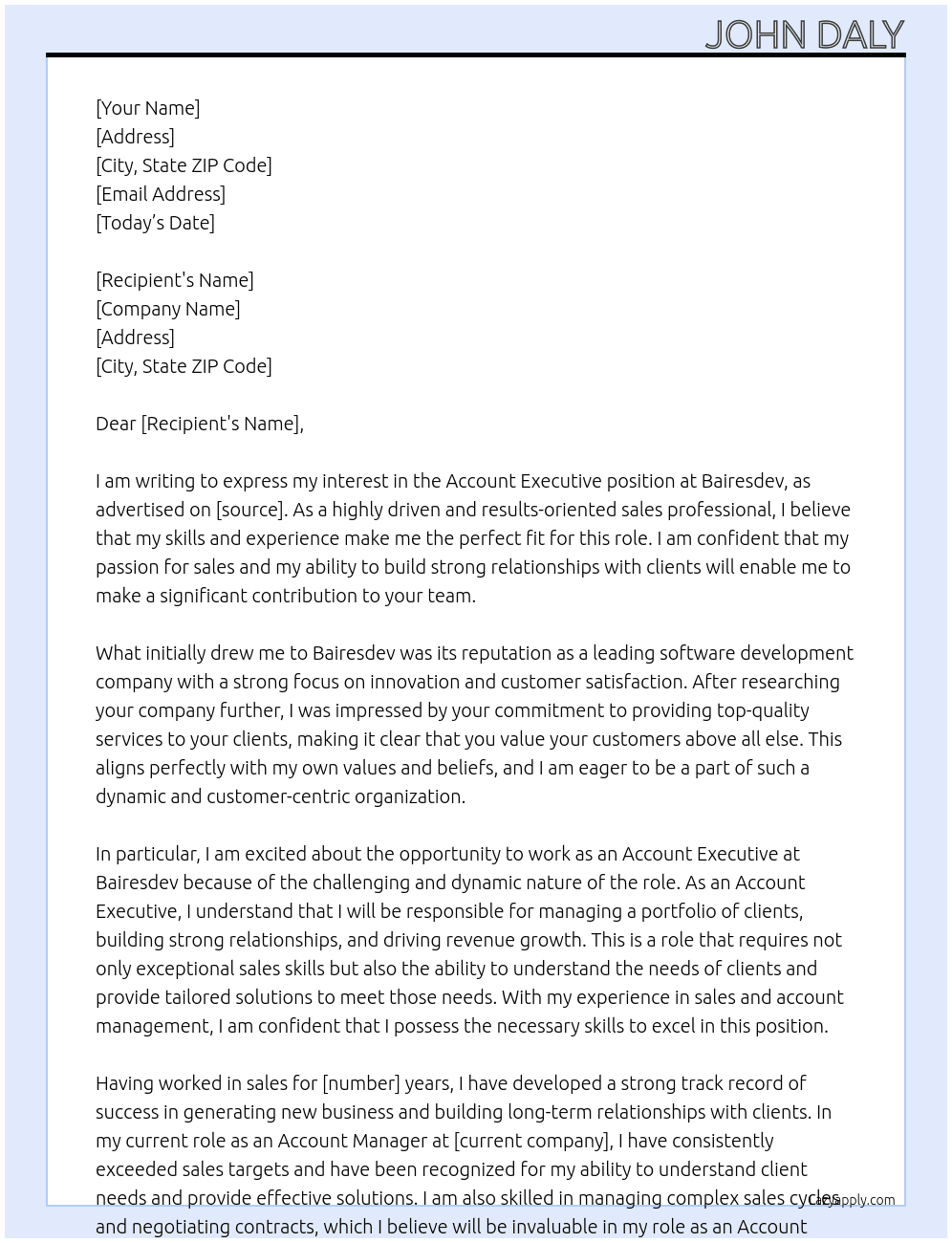 Account Executive At Bairesdev Cover Letter
