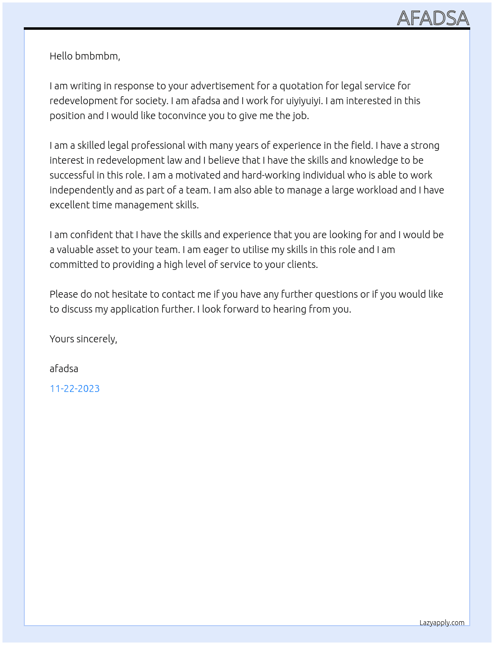 quotation for legal service for redevelopment for society At uiyiyuiyi Cover Letter