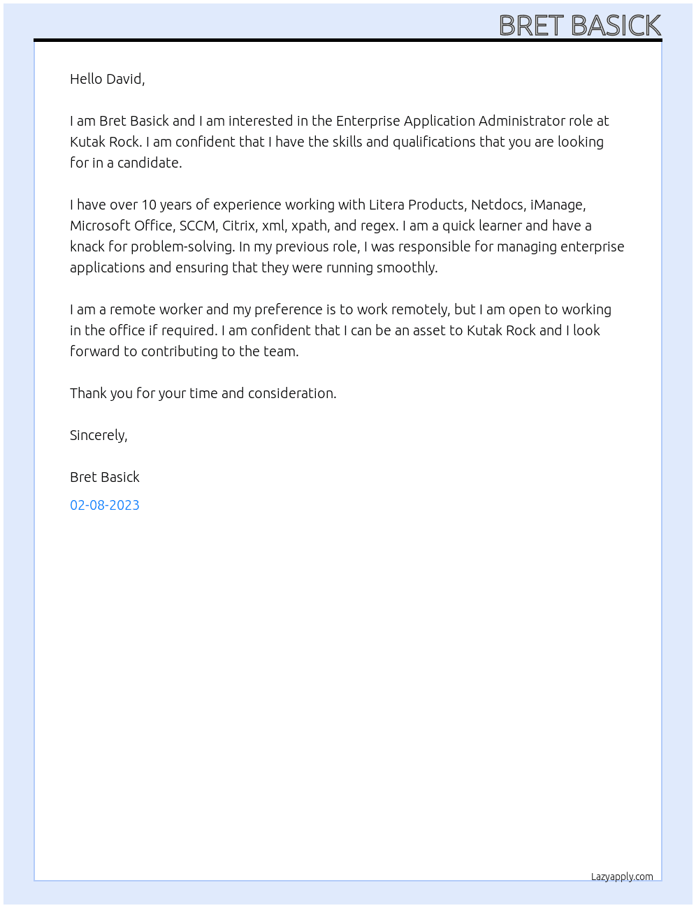 Enterprise Application Administrator At Kutak Rock Cover Letter