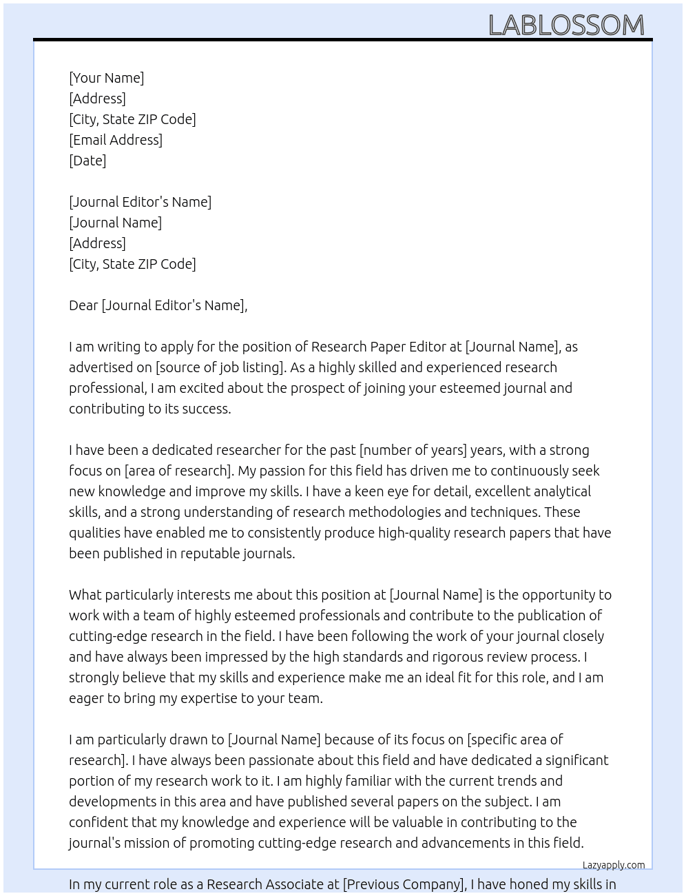 Research paper  At Journal  Cover Letter