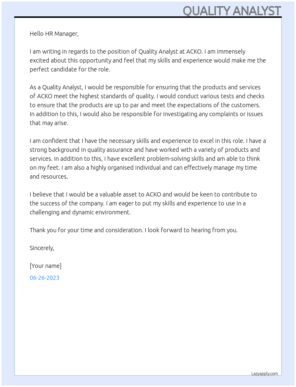 ACKO At Nand kishor Mishra Cover Letter
