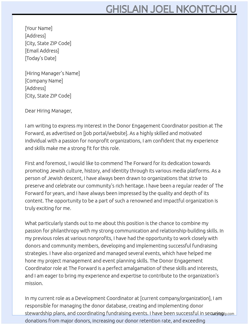 Donor Engagement Coordinator At The Forward Cover Letter