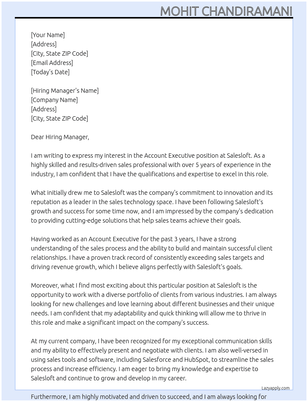 Account Executive At Salesloft Cover Letter