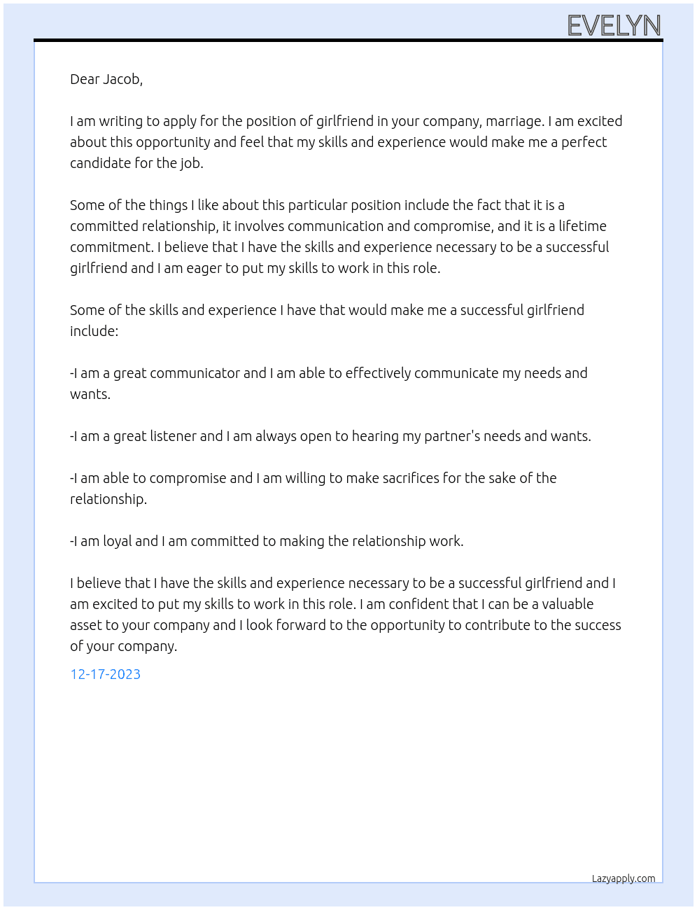 Girlfriend At marriage Cover Letter