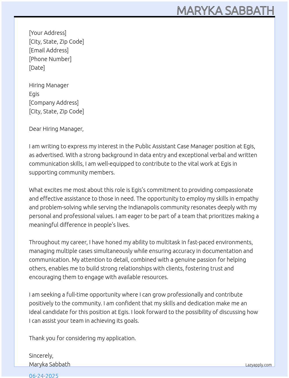Cover letter for public assistant case mamager - LazyApply