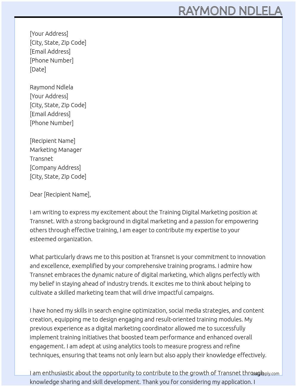 Cover letter for training digital marketing - LazyApply