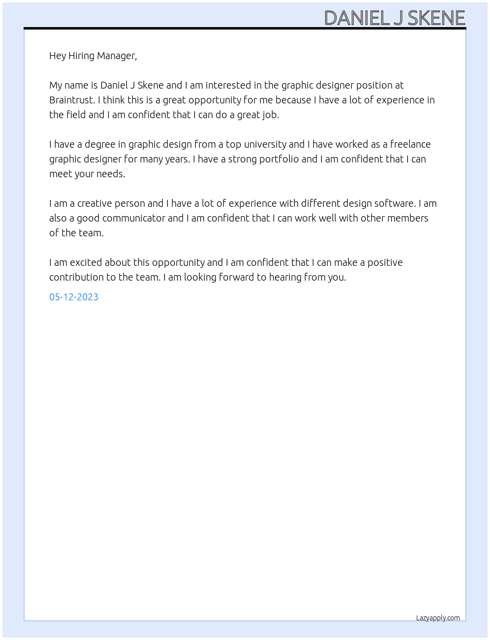 graphic designer At Braintrust Cover Letter