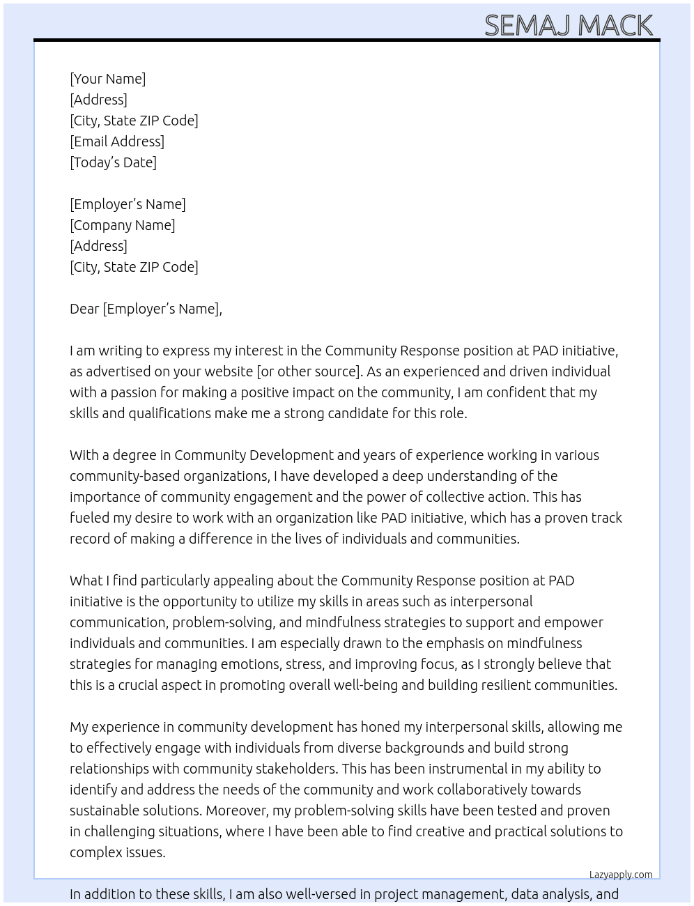 Community response  At PAD initiative  Cover Letter