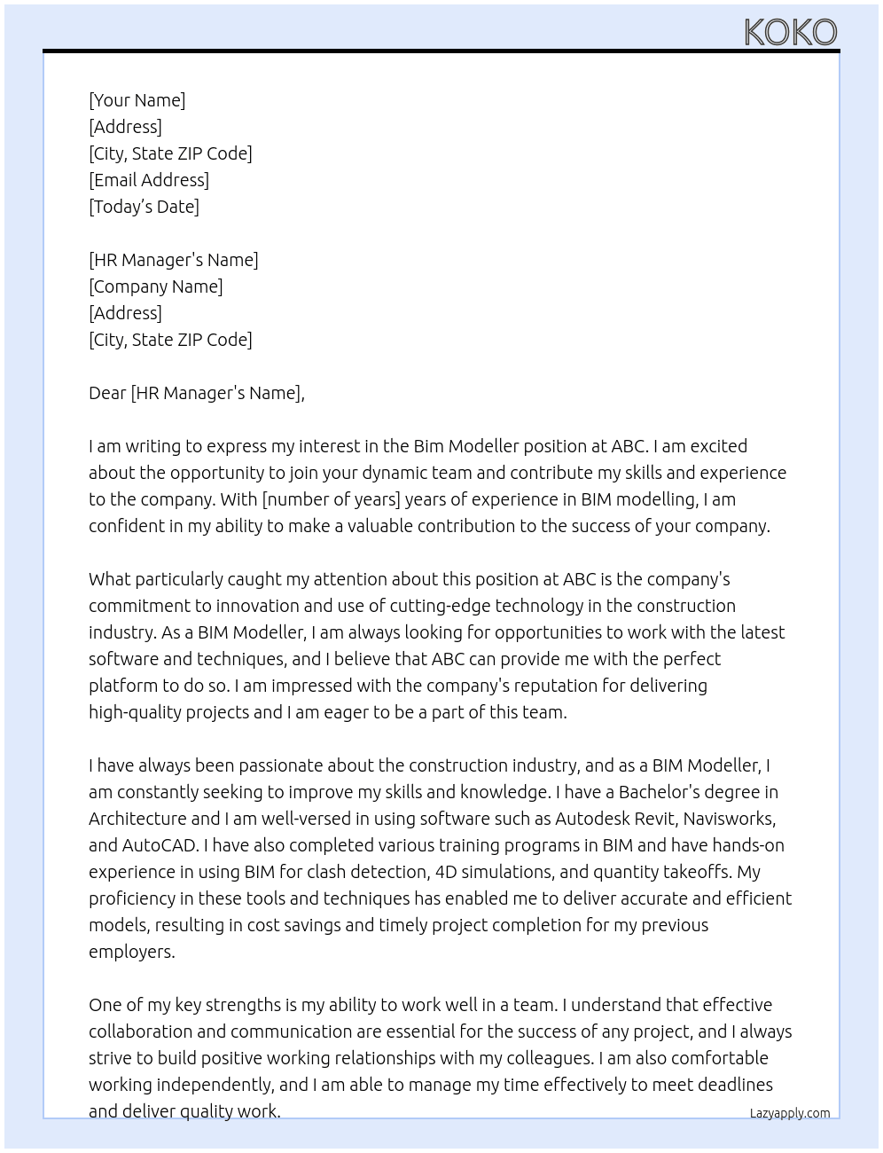 Bim Modeller At abc Cover Letter