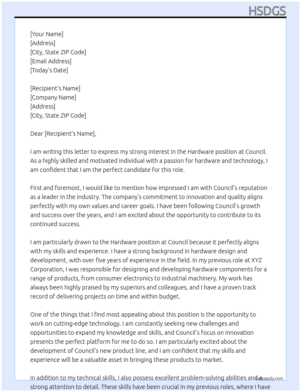 hardware At council Cover Letter