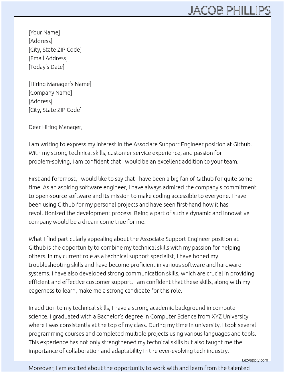 Associate Support Engineer At Github Cover Letter