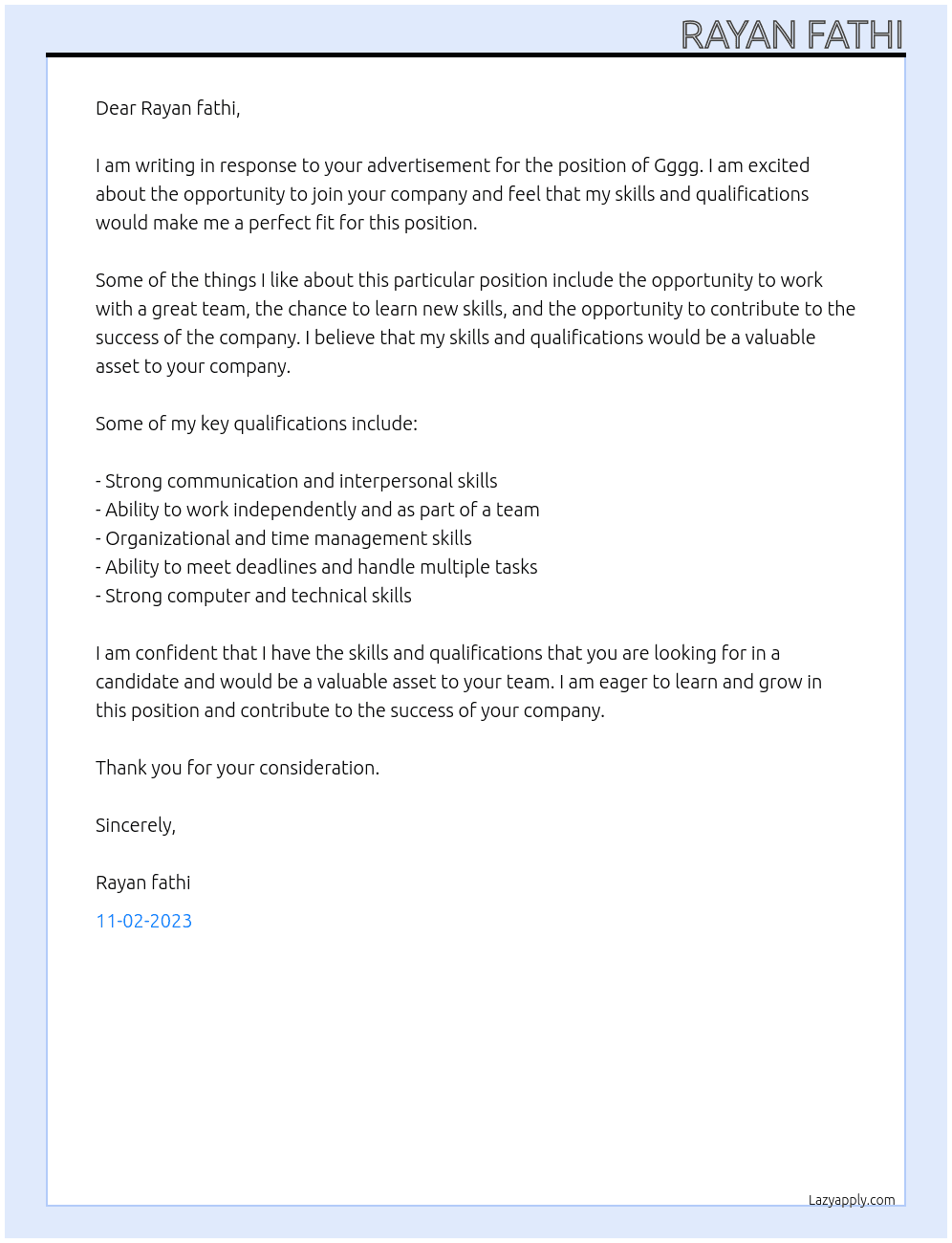 Gggg At Rayan fathi Cover Letter