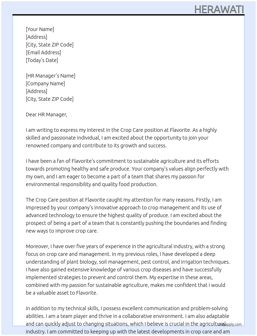 Cover letter for crop care - LazyApply