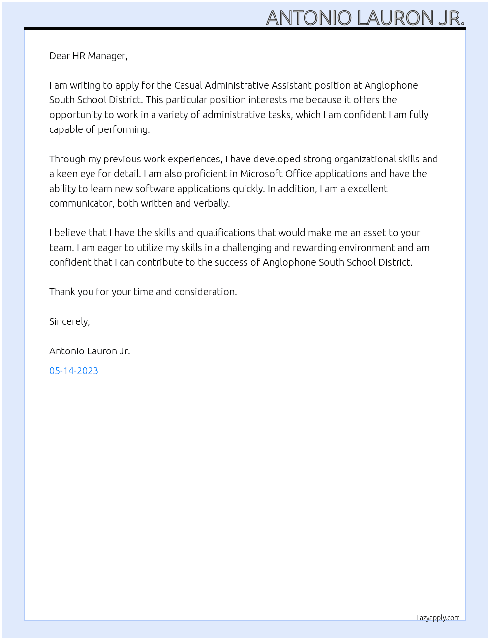 Casual Administrative Assistant At Anglophone South School District Cover Letter