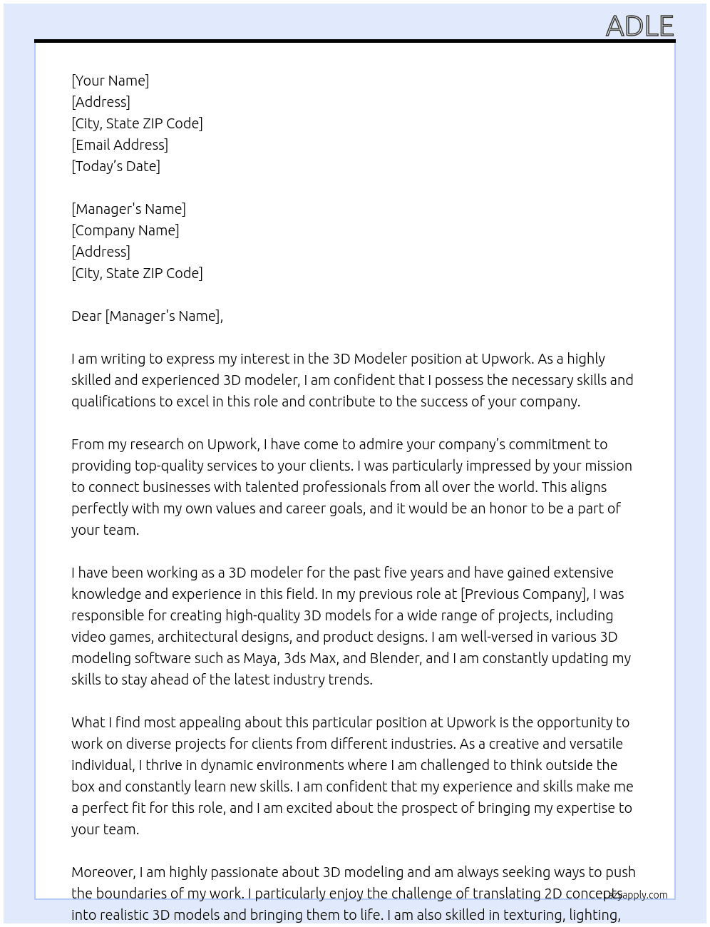 Cover letter for 3d modelder - LazyApply