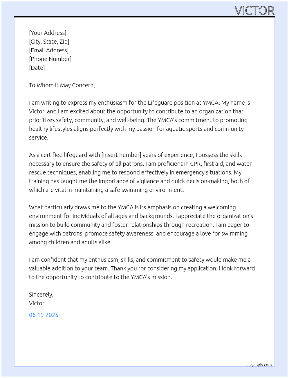 Cover letter for lifguard - LazyApply