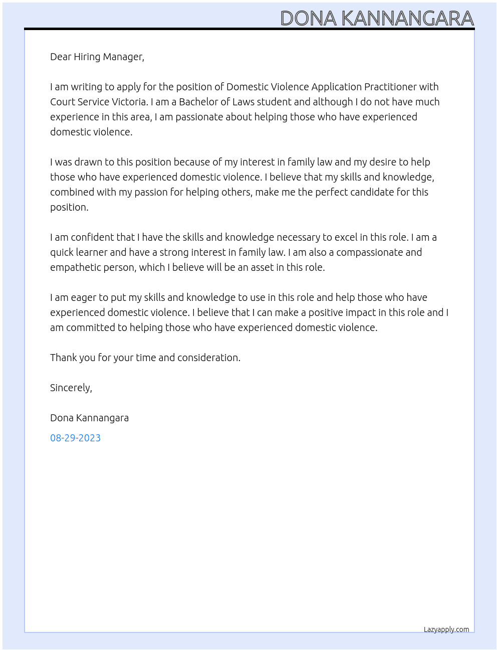Domestic violence Application Practitioner At Court Service Victoria  Cover Letter
