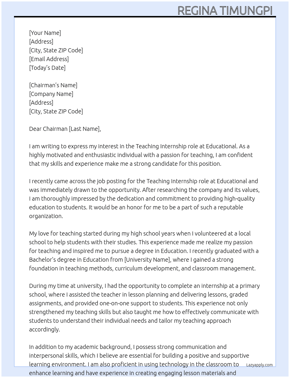 Teaching  At Educational  Cover Letter