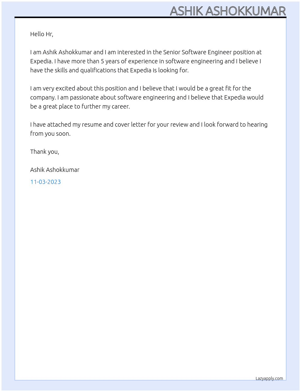 Senior Software Engineer At Expedia Cover Letter