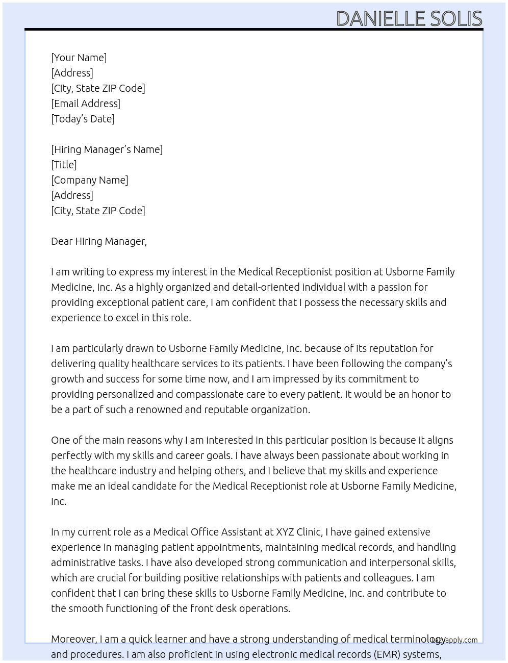 Medical Receptionist At Usborne Family Medicine, Inc. Cover Letter