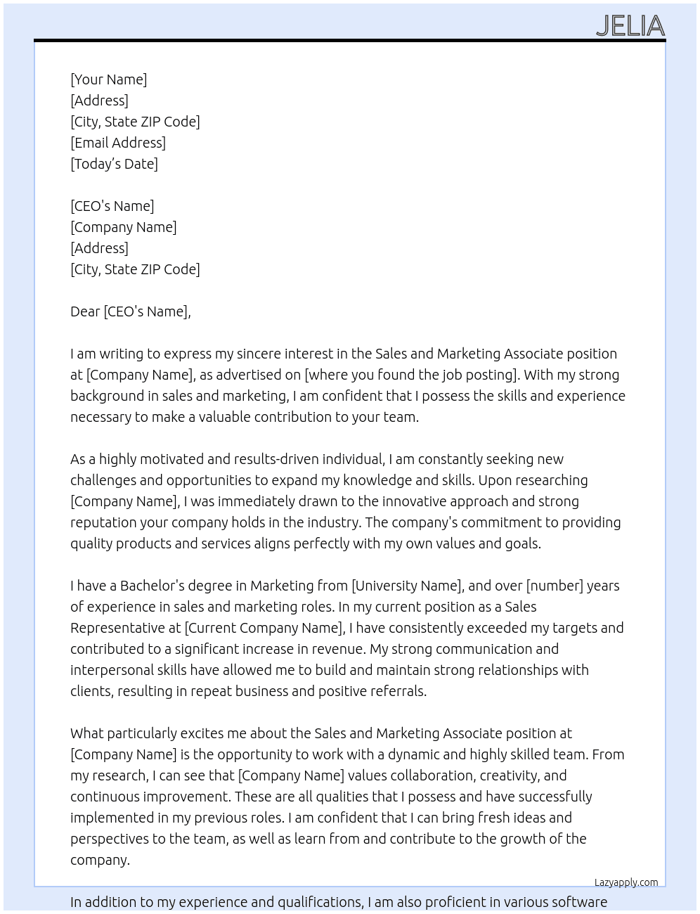 Sales and Marketing Associate At Permian Cover Letter