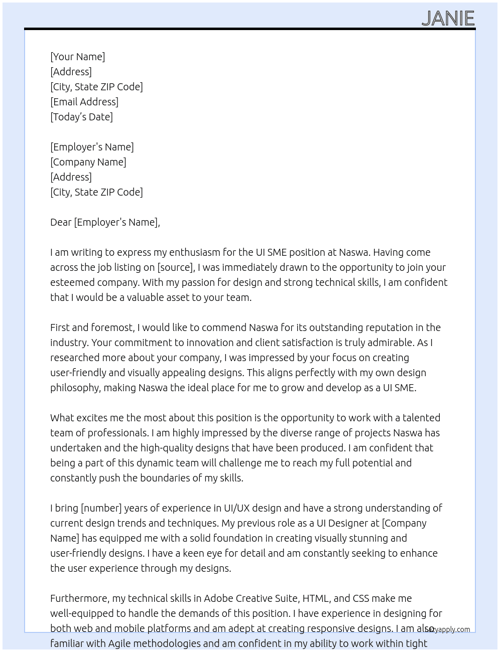 UI SME At Naswa Cover Letter