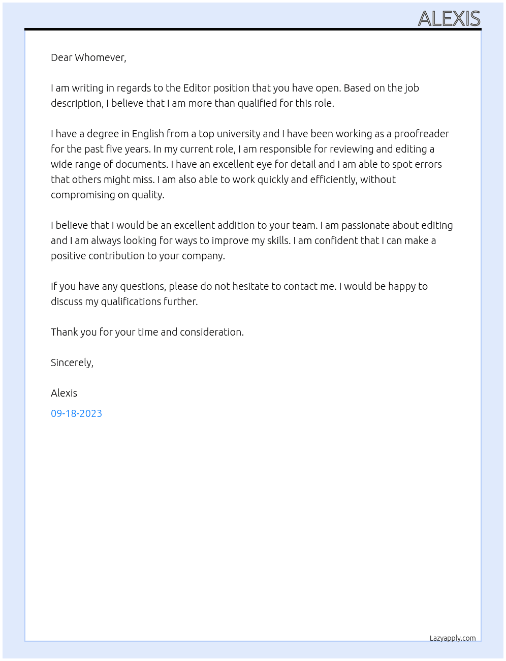 Editor At Whomever Cover Letter