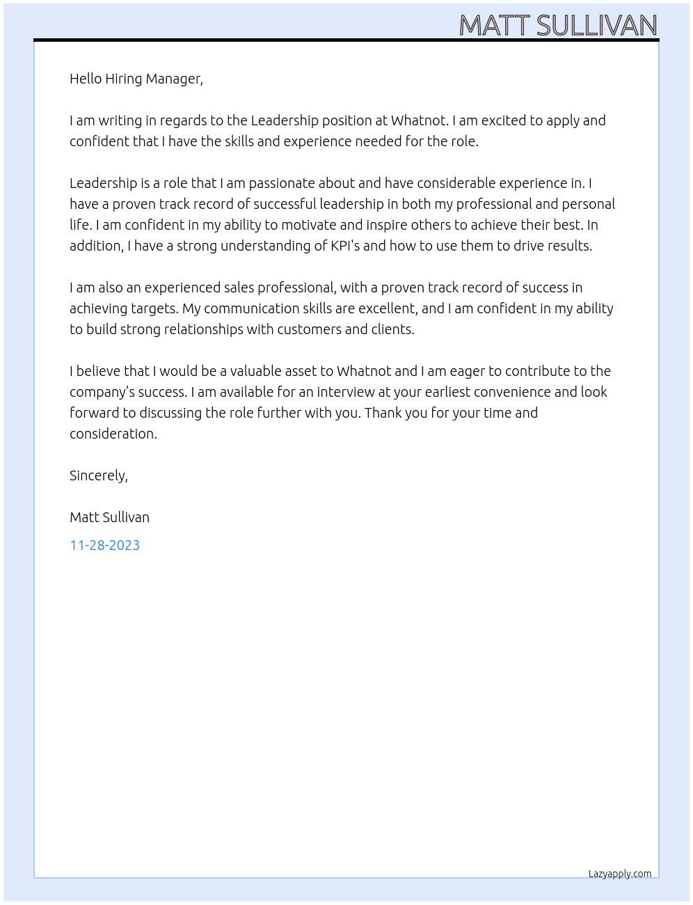 Leadership At Whatnot Cover Letter