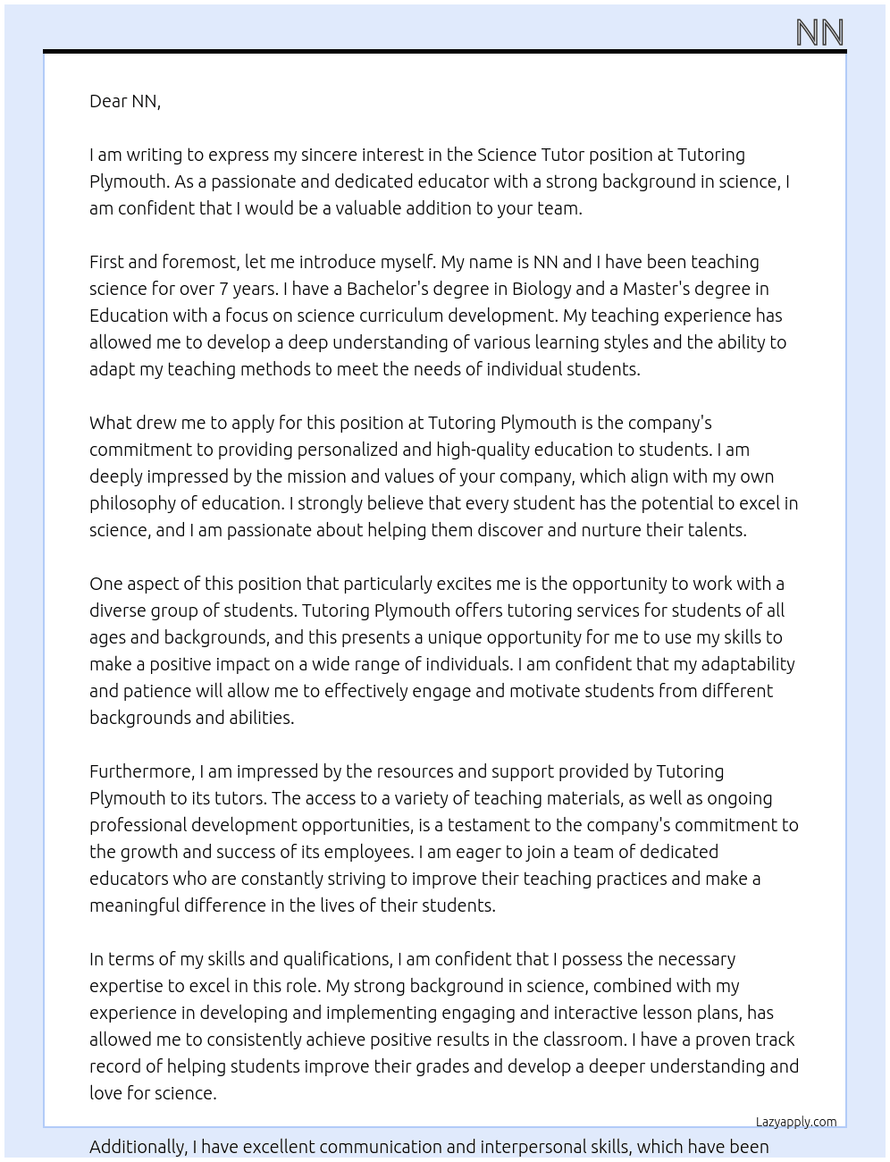 Science tutor At tutoring plymouth Cover Letter