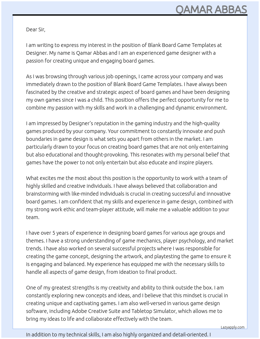 blank board game templates At Designer Cover Letter