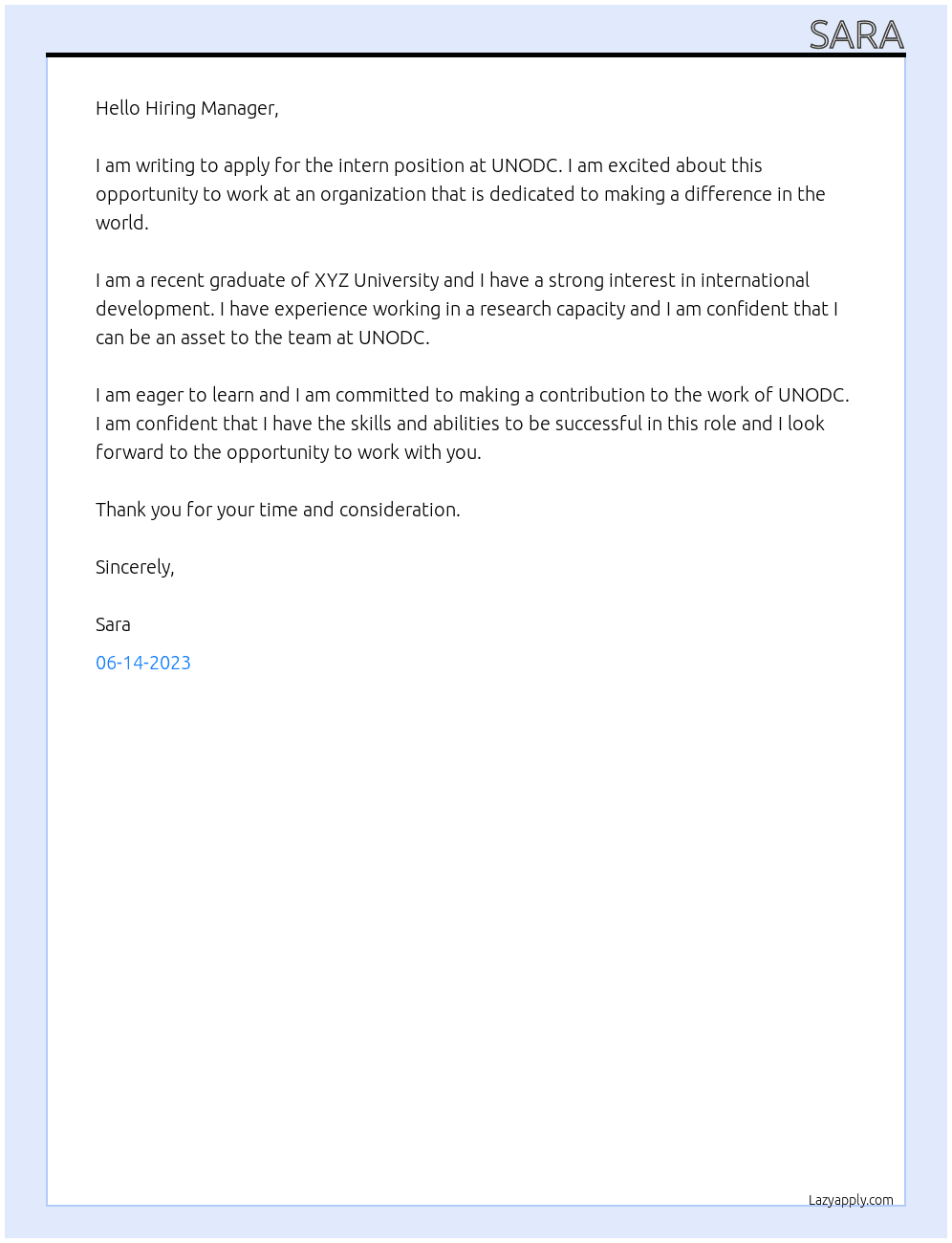 intern At unodc Cover Letter