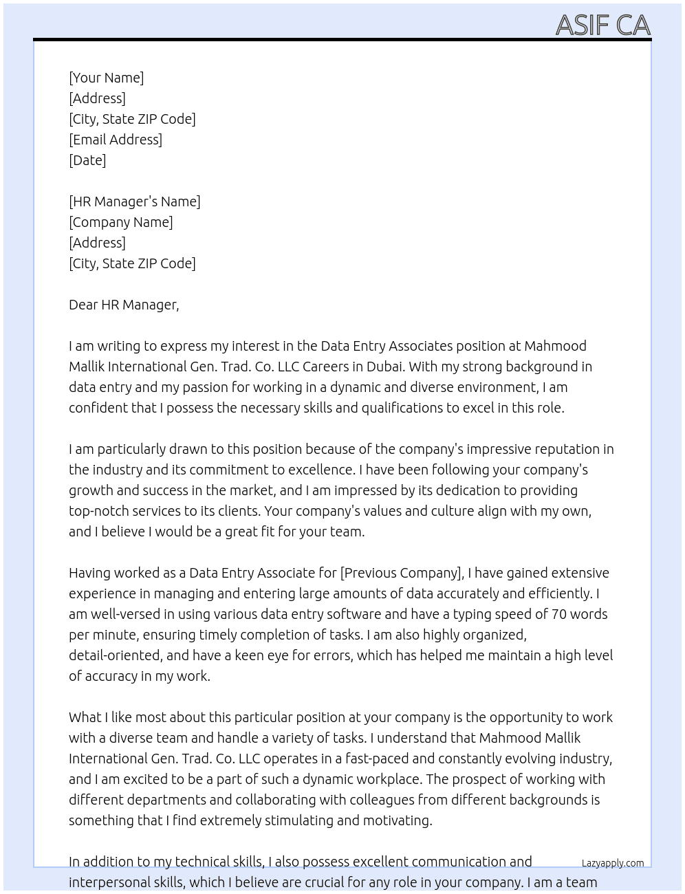 Cover letter for data entry associates - LazyApply