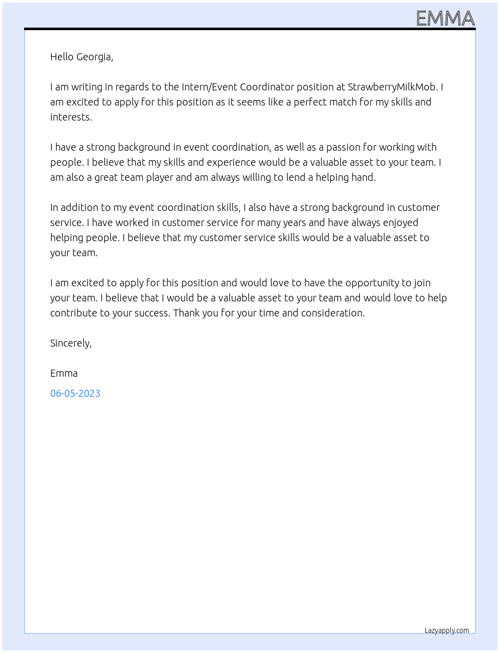 Intern/Event Coordinator At StrawberryMilkMob Cover Letter