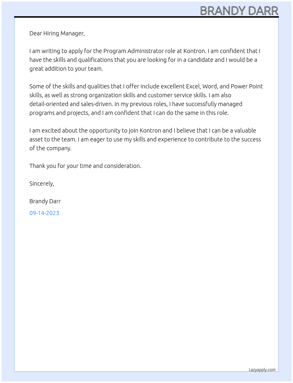 Program Administrator At Kontron Cover Letter