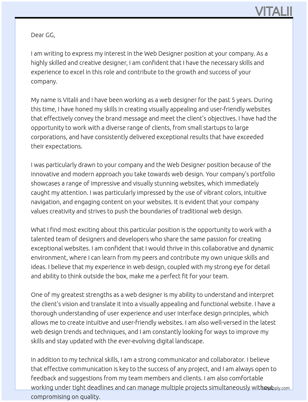 web designer At gg Cover Letter