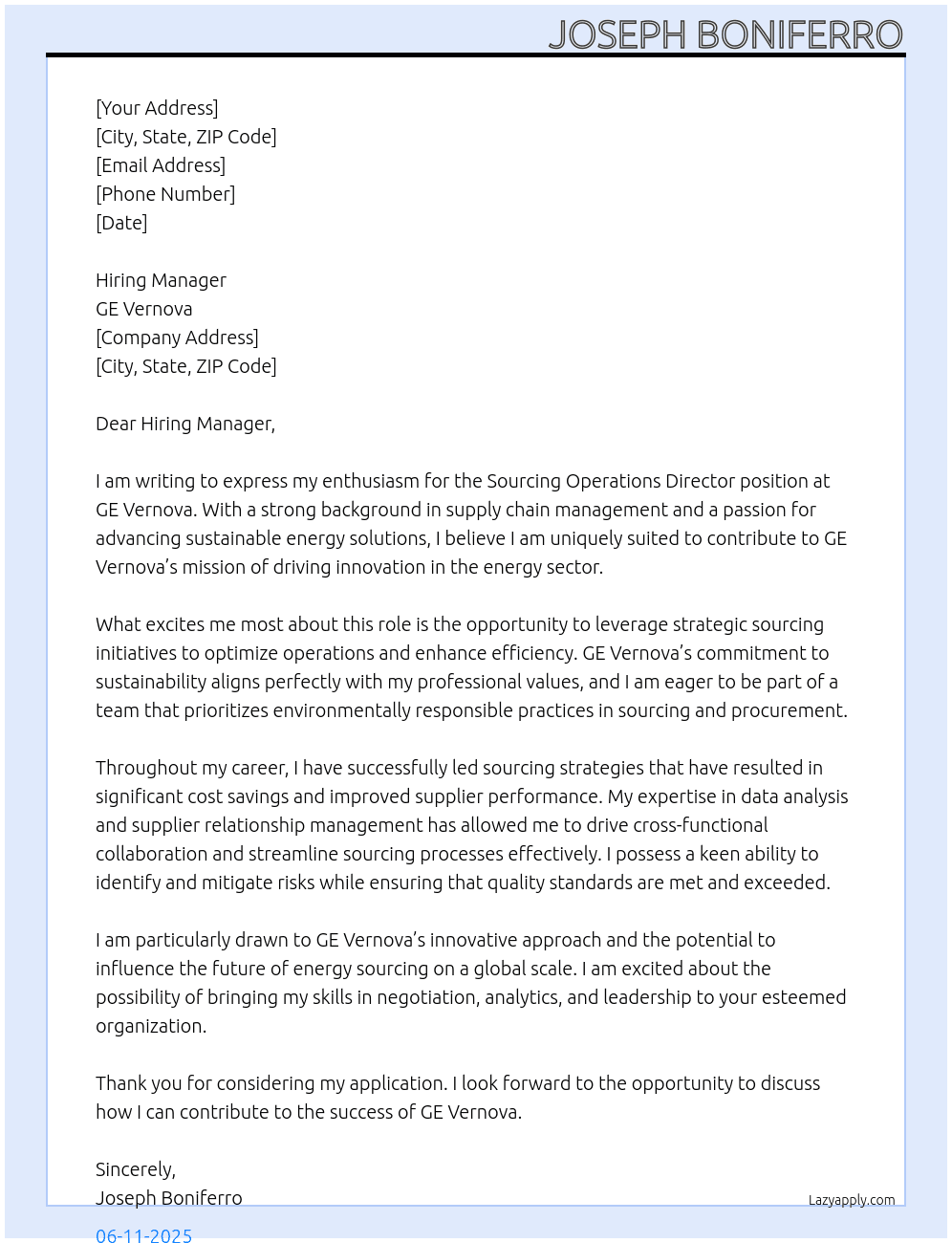 Sourcing Operations Director At GE Vernova Cover Letter