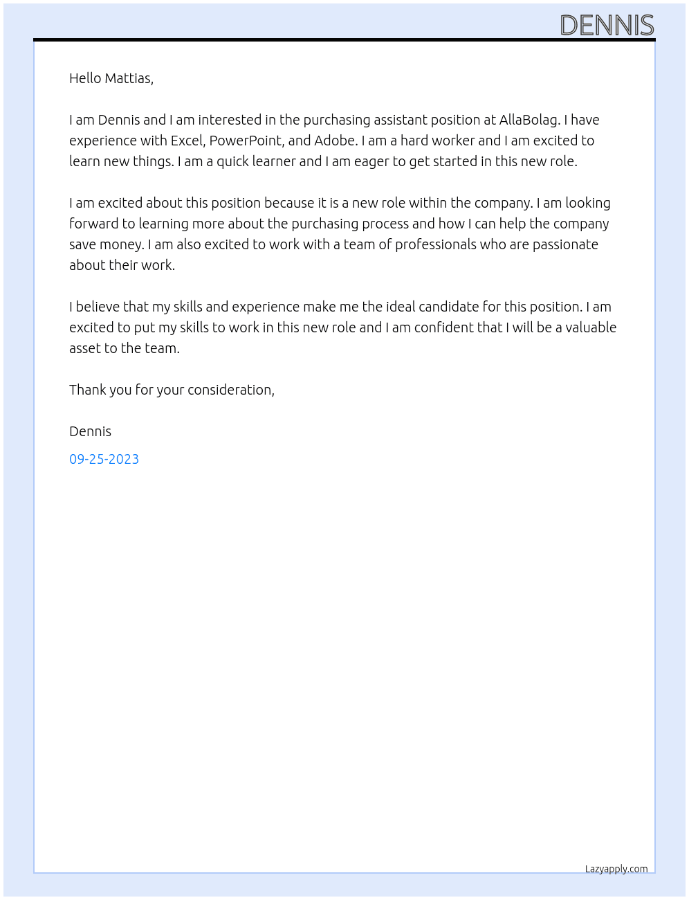 Purchasing assistant At AllaBolag Cover Letter