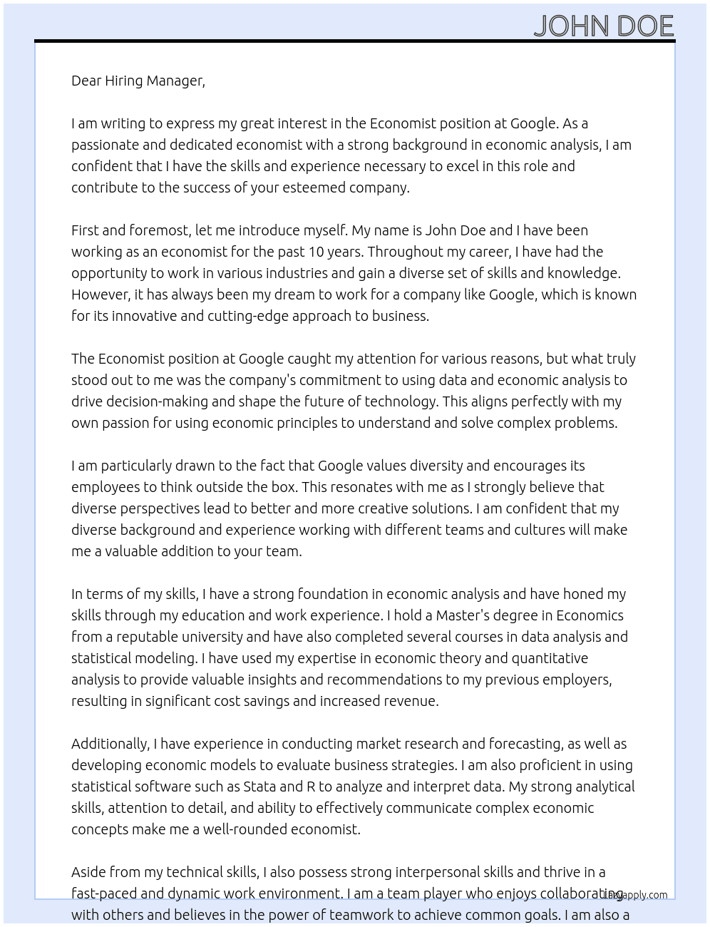 economist At google Cover Letter