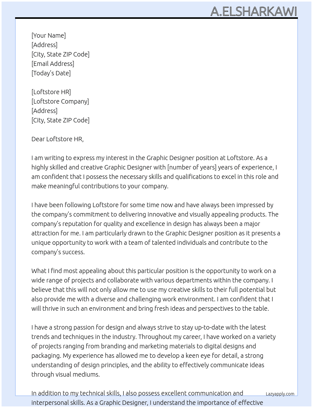 Graphic Designer At loftstore Cover Letter