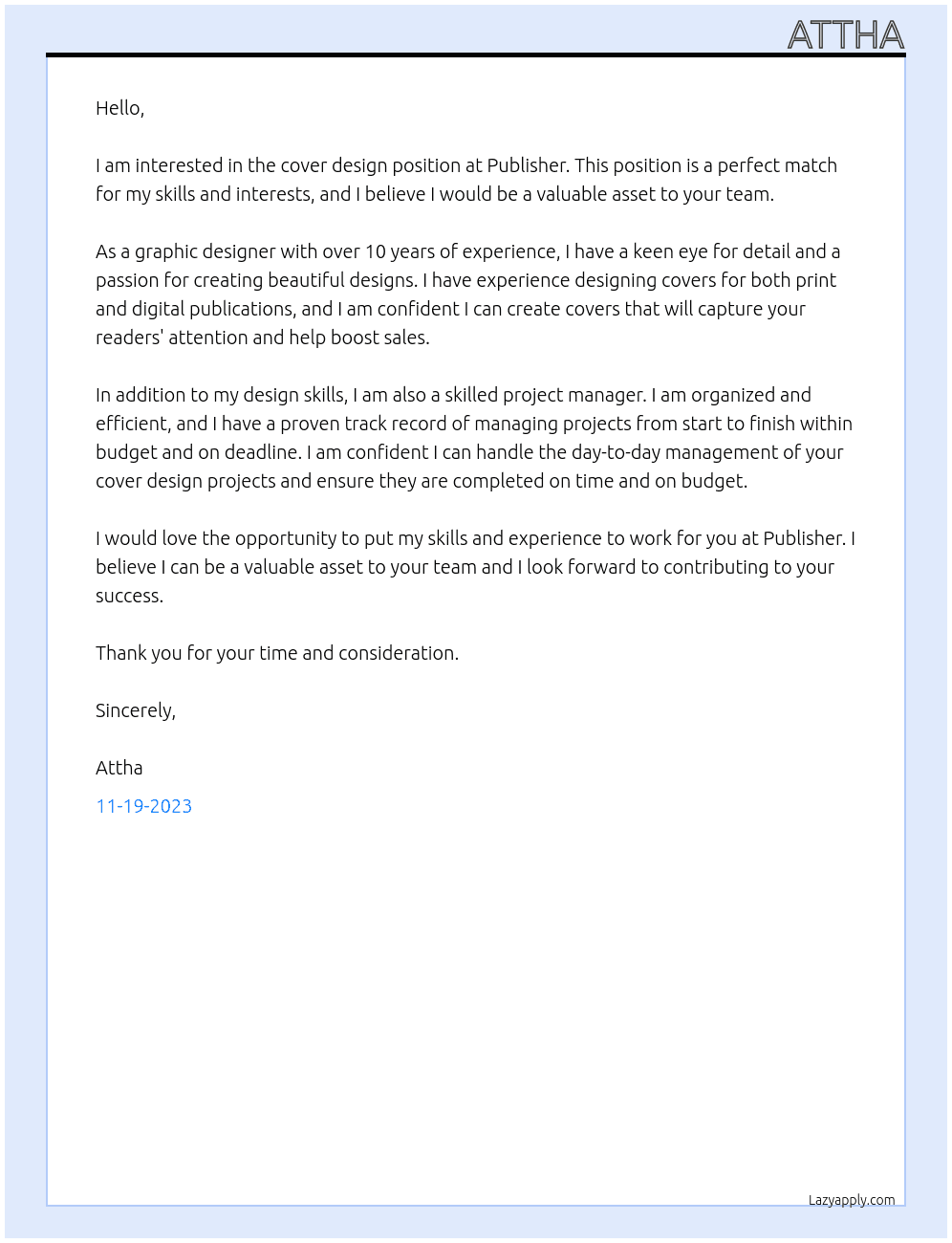 Cover design At Publisher Cover Letter