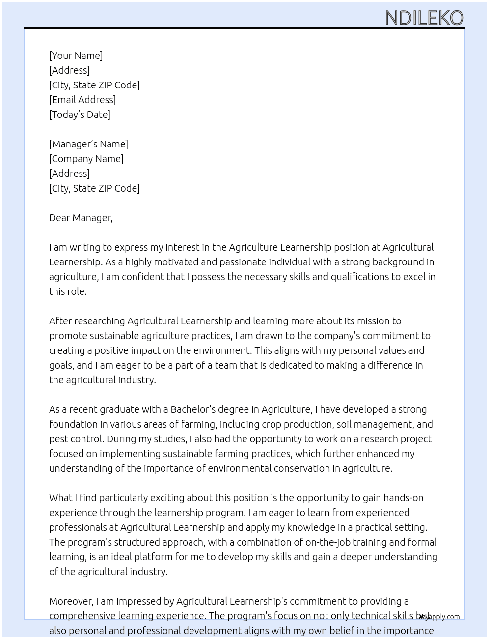 Agriculture learnership At Agricultural learnership Cover Letter