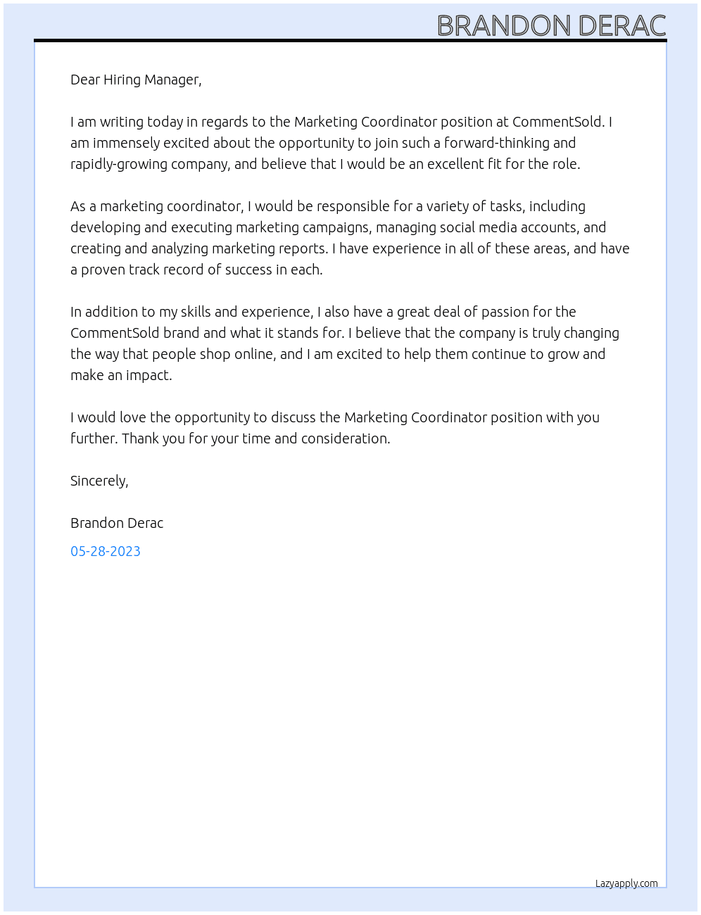 Marketing Coordinator At commentsold Cover Letter