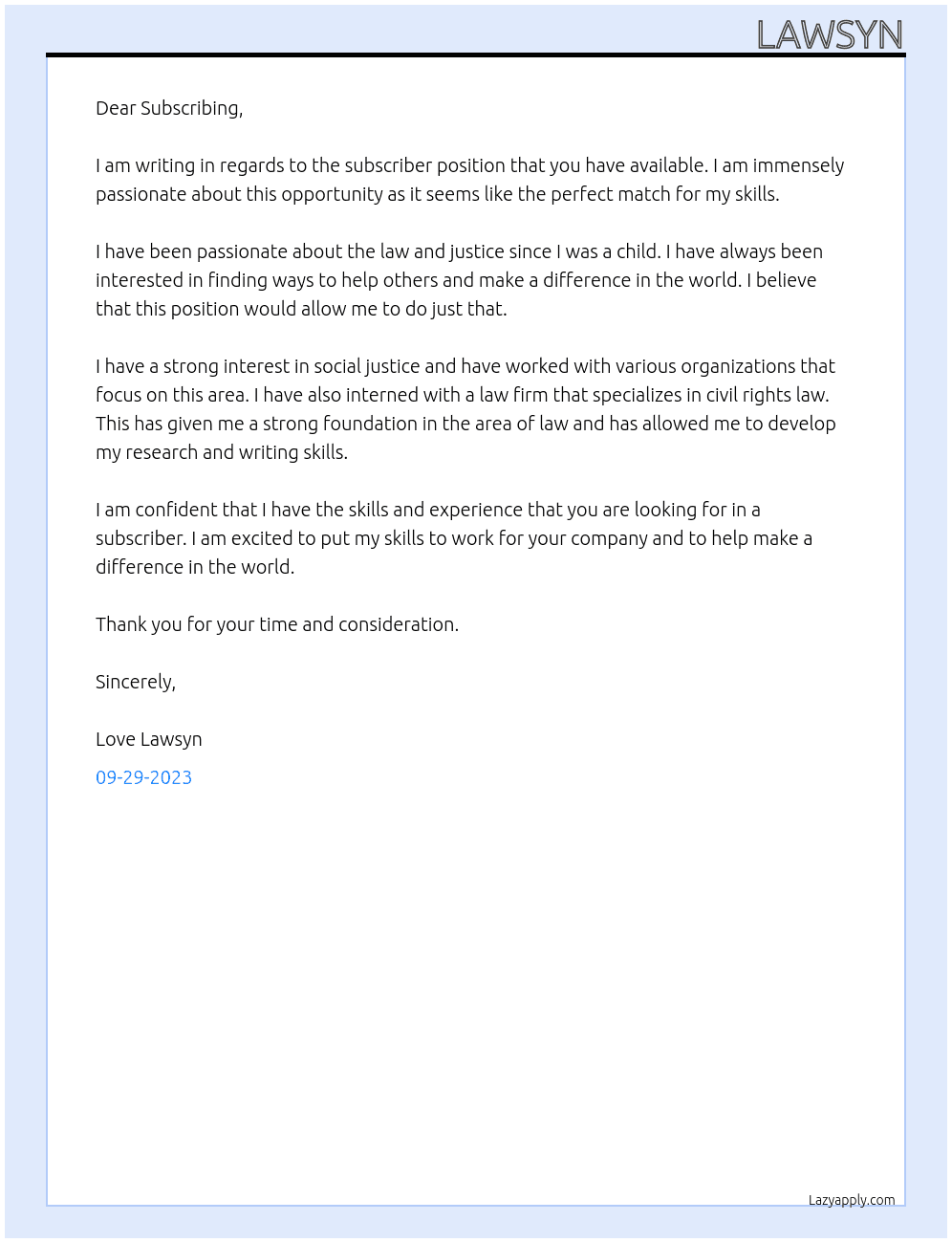Subscriber At Subscribing Cover Letter