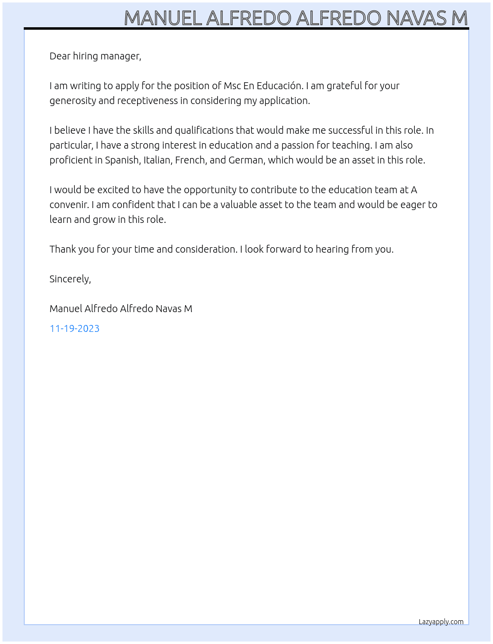 Msc En Educación  At A convenir  Cover Letter