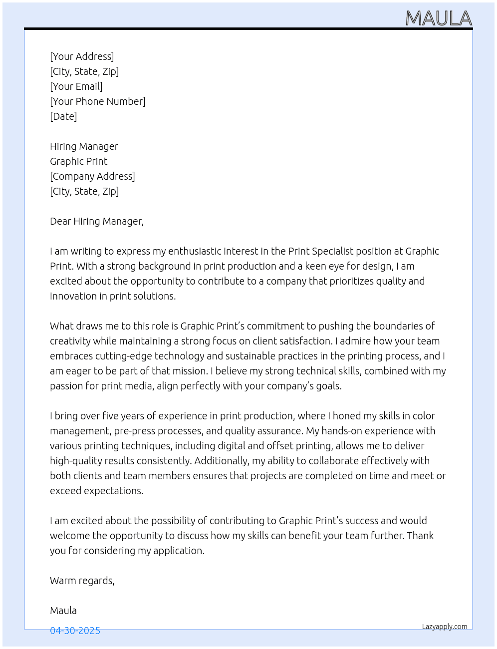 Cover letter for print specialist - LazyApply